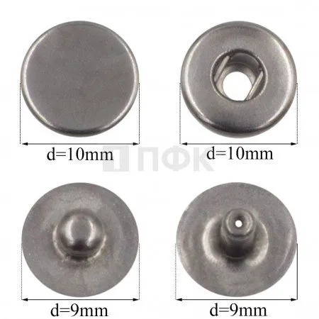 Кнопка для одежды 10мм Альфа латунь цв никель тем (уп 1440шт)