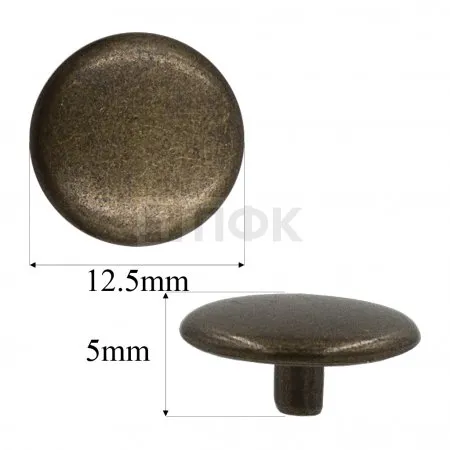 Шляпка 12,5мм для кнопки 12,5мм сталь цв антик (уп 720шт)