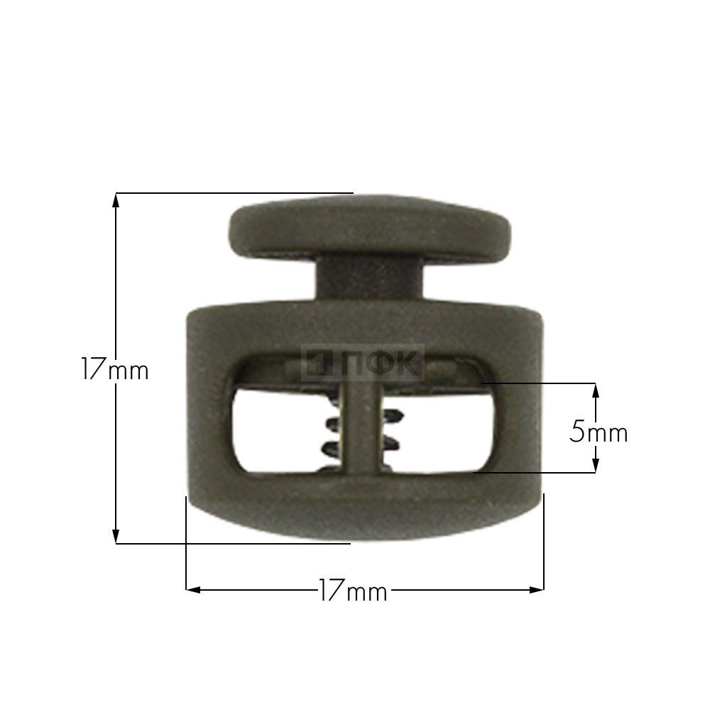 Фиксатор для шнура двойной "Кнопка" Арт.B22, 17мм цв оливковый (уп 500шт)