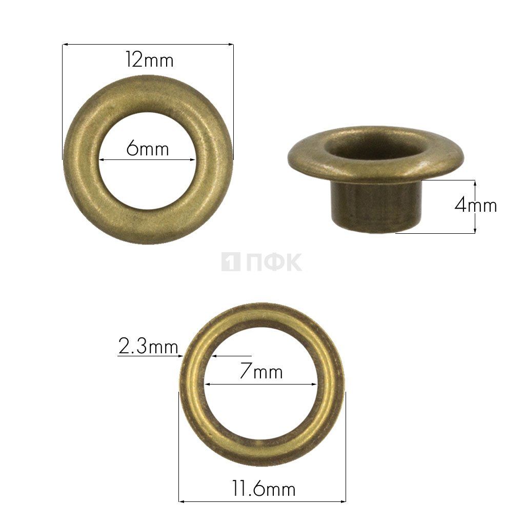 Люверсы №4 6мм латунь цв антик (уп 5000шт) — ПФКР Люверсы №4 6мм латунь цв антик (уп 5000шт)