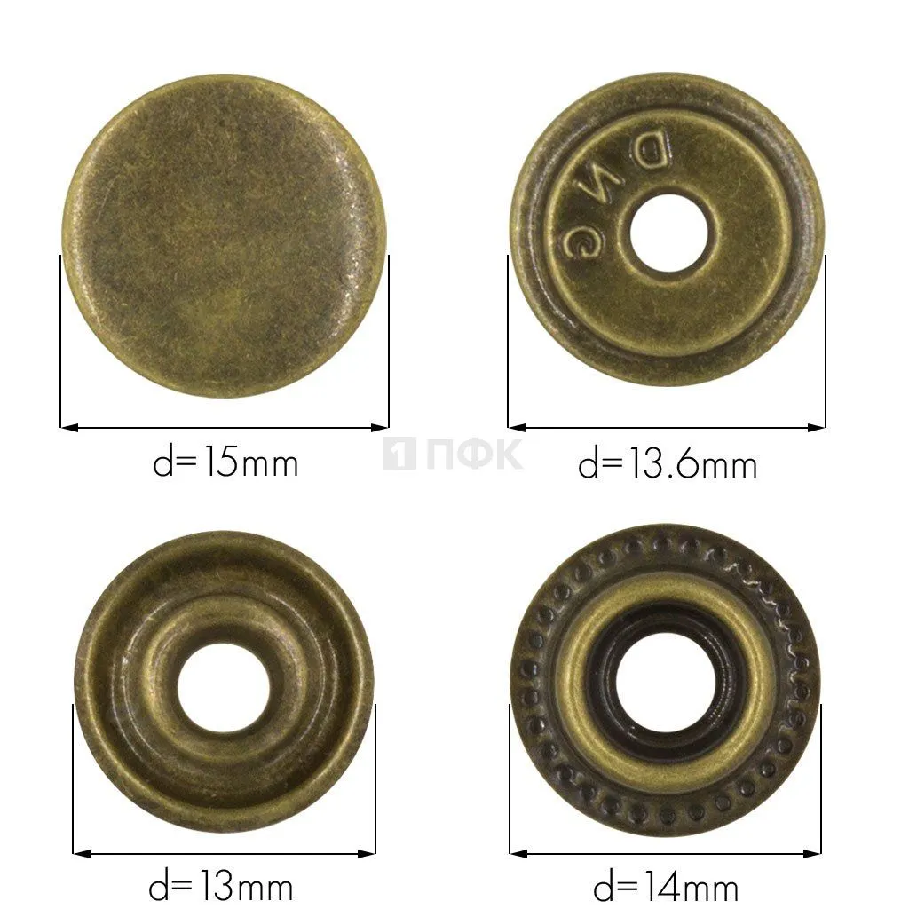 Кнопка для одежды 15мм №61 нерж цв антик (уп 720шт) DNG