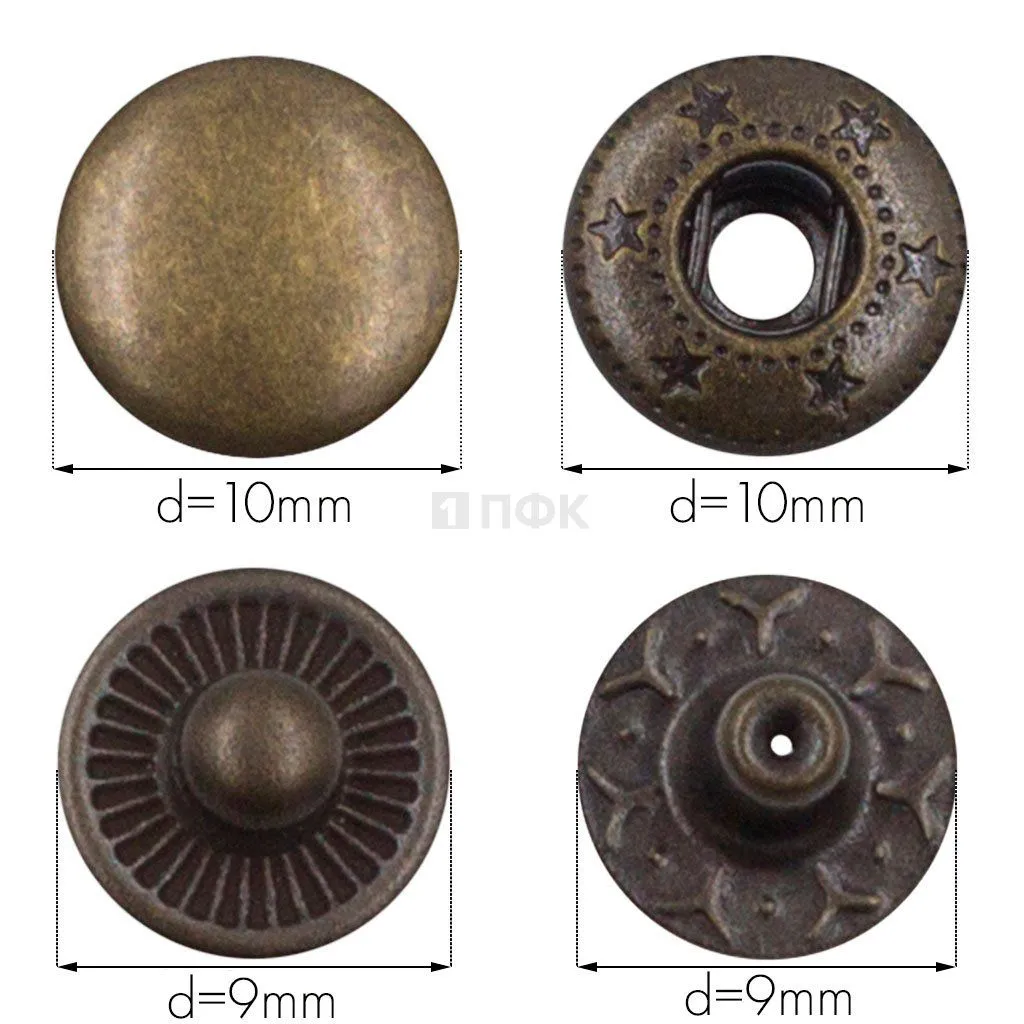 Кнопка для одежды 10мм Альфа нерж цв антик (уп 1440шт) STORM