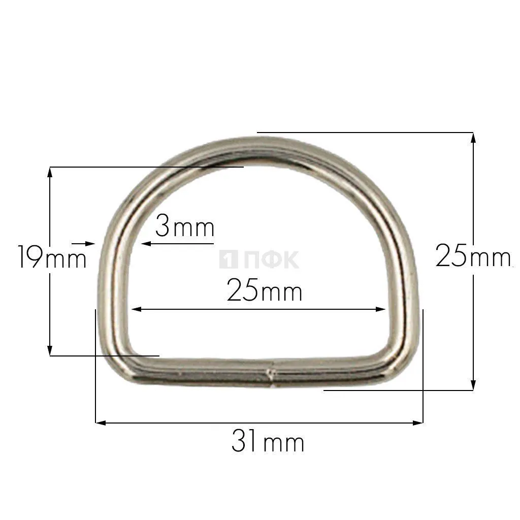 Полукольцо 25мм (толщ 3мм) цв никель сварное (уп 1000шт/10000шт)