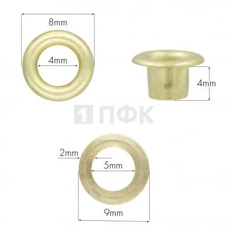 люверсы №2 4мм латунь цв золото (уп 5000шт) 
