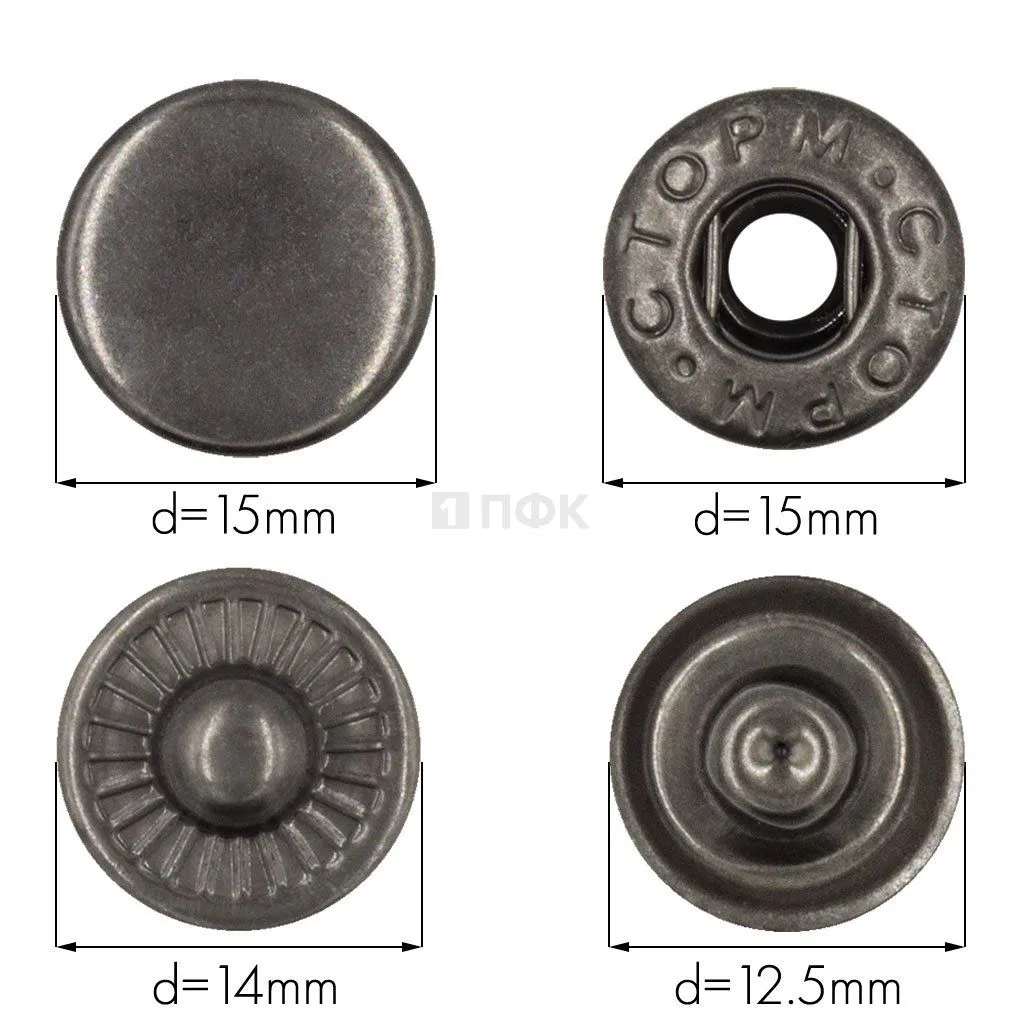 Кнопка для одежды 15мм Альфа сталь цв никель тем (уп 720шт) STORM