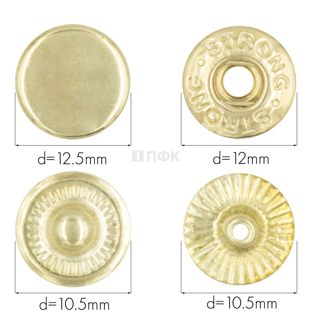 Кнопка для одежды 12,5мм Альфа латунь цв золото (уп 1440шт) STRONG — ПФКР Кнопка для одежды 12,5мм Альфа латунь цв золото (уп 1440шт) STRONG