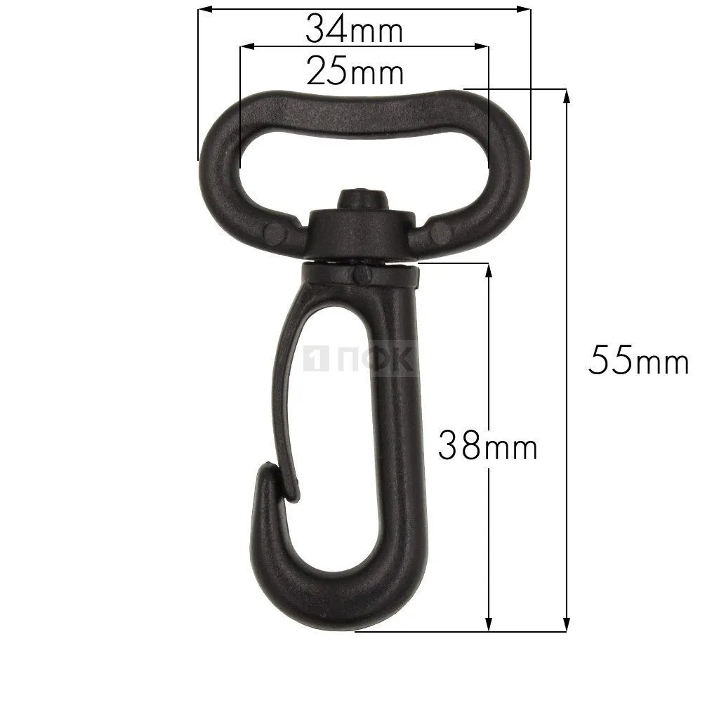 Карабин пластик поворотный 25мм РОМ цв чёрный арт.В1-018 (уп 100/5000шт) 360 градусов