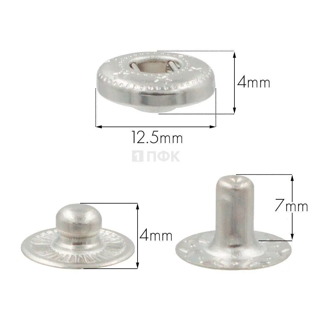 3 Части кнопки для одежды 12,5мм Альфа сталь цв никель (уп 1440шт) STRONG