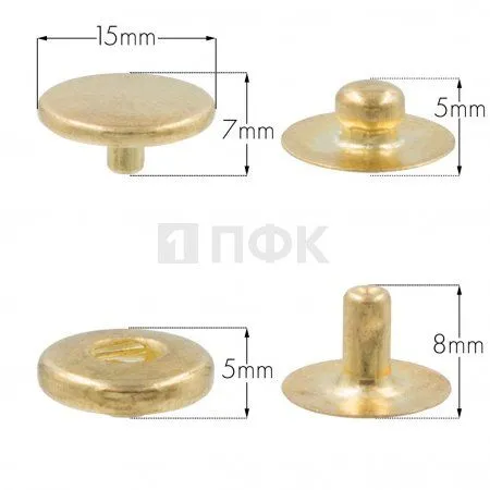Кнопка для одежды 15мм Альфа латунь цв золото (уп 720шт) 